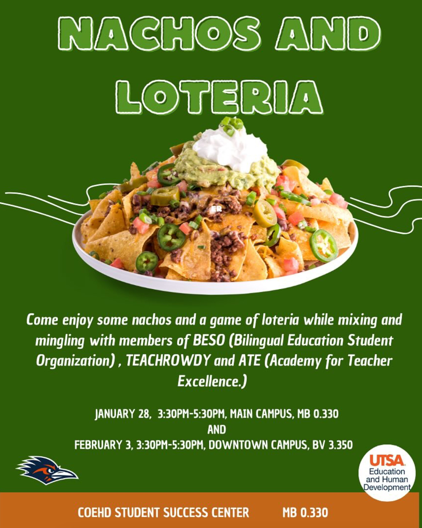 Flyer for the Nachos and Loteria event