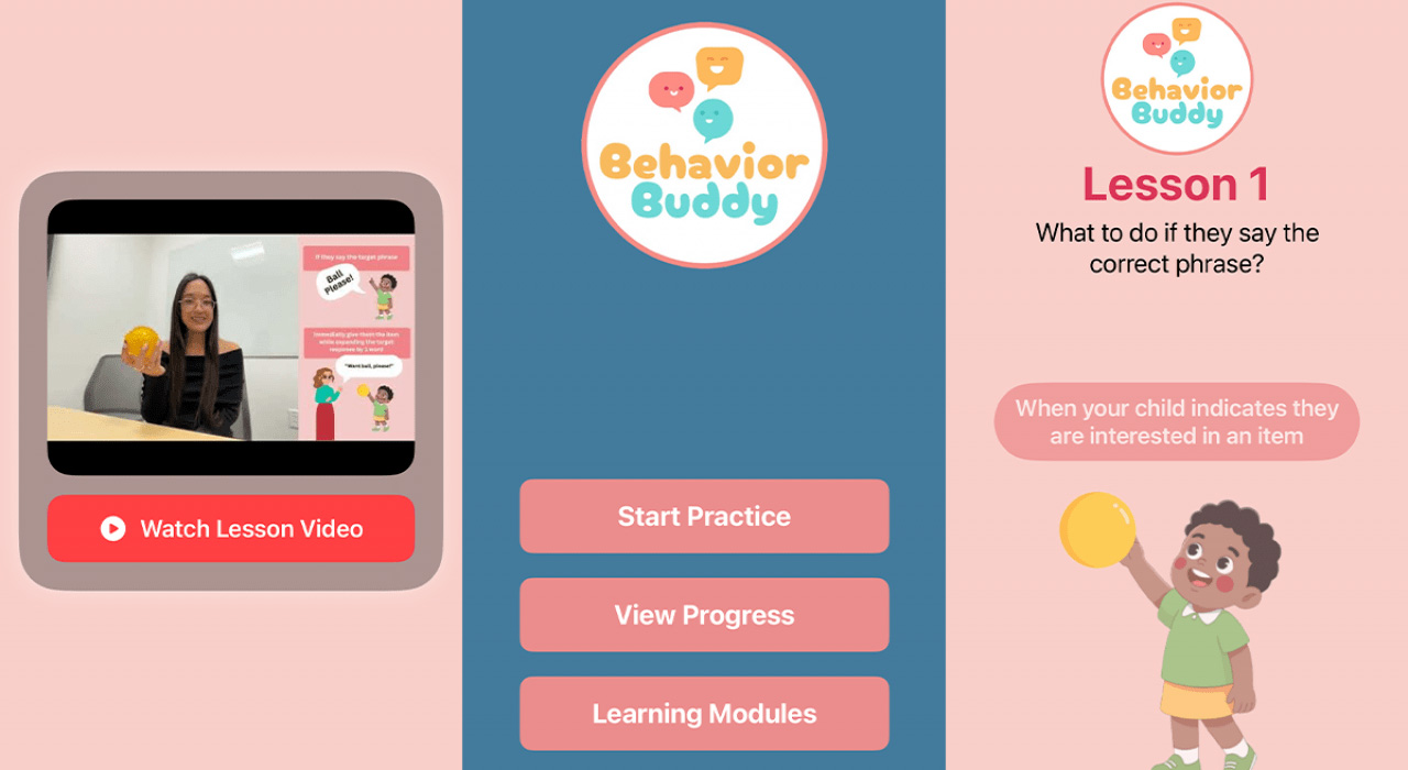 Screenshots of the Behavior Buddy app interface.