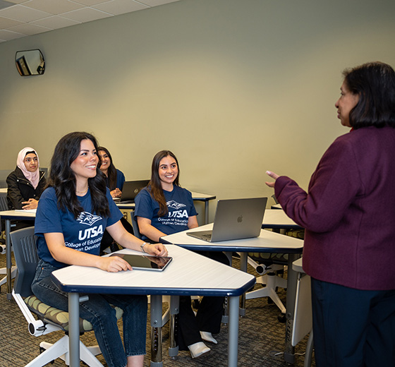 Instructor leads a lesson for her students