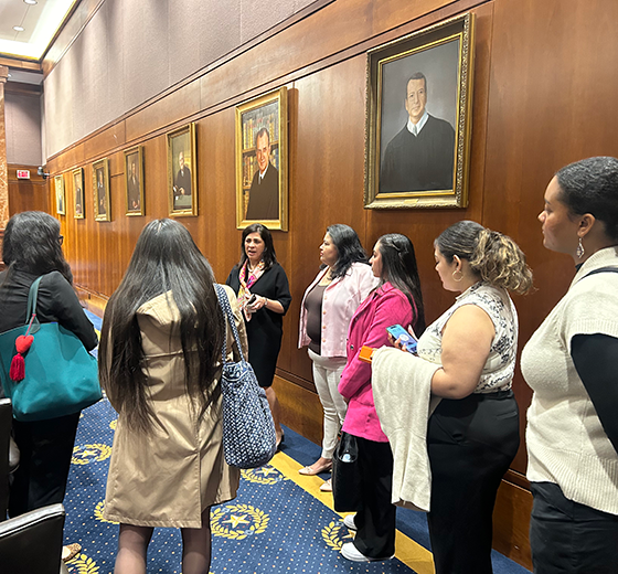 The ELPS research team visits with Justice Rebecca Huddle at the Texas Supreme Court.