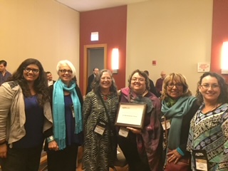 Dr. Flores receives the 2015 AERA Hispanic Research Issues SIG Elementary, Secondary, and Postsecondary Award. L to R: Margarita Machado-Casas, SDSU; Sonia Nieto, Professor Emerita, University of Massachusetts, Amherst; María Torres-Guzmán, Professor Emrita, Teachers College, Columbia University; Belinda Bustos Flores, UTSA; Concepción Valdez, Professor UCLA; Lorena Claeys, UTSA