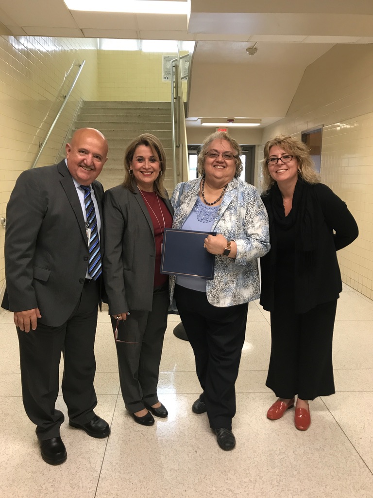 Presentation of the Dual Language Plan to the San Antonio ISD School Board. L to R: Dr. Mario Ferron, Former Director Dual Language Program, SAISD; Dr. Olivia Hernández, Former Associate Superintendent, SAISD, Dr. Belinda Bustos Flores, UTSA; Dr. Margo DelliCarpini, Former COEHD Dean