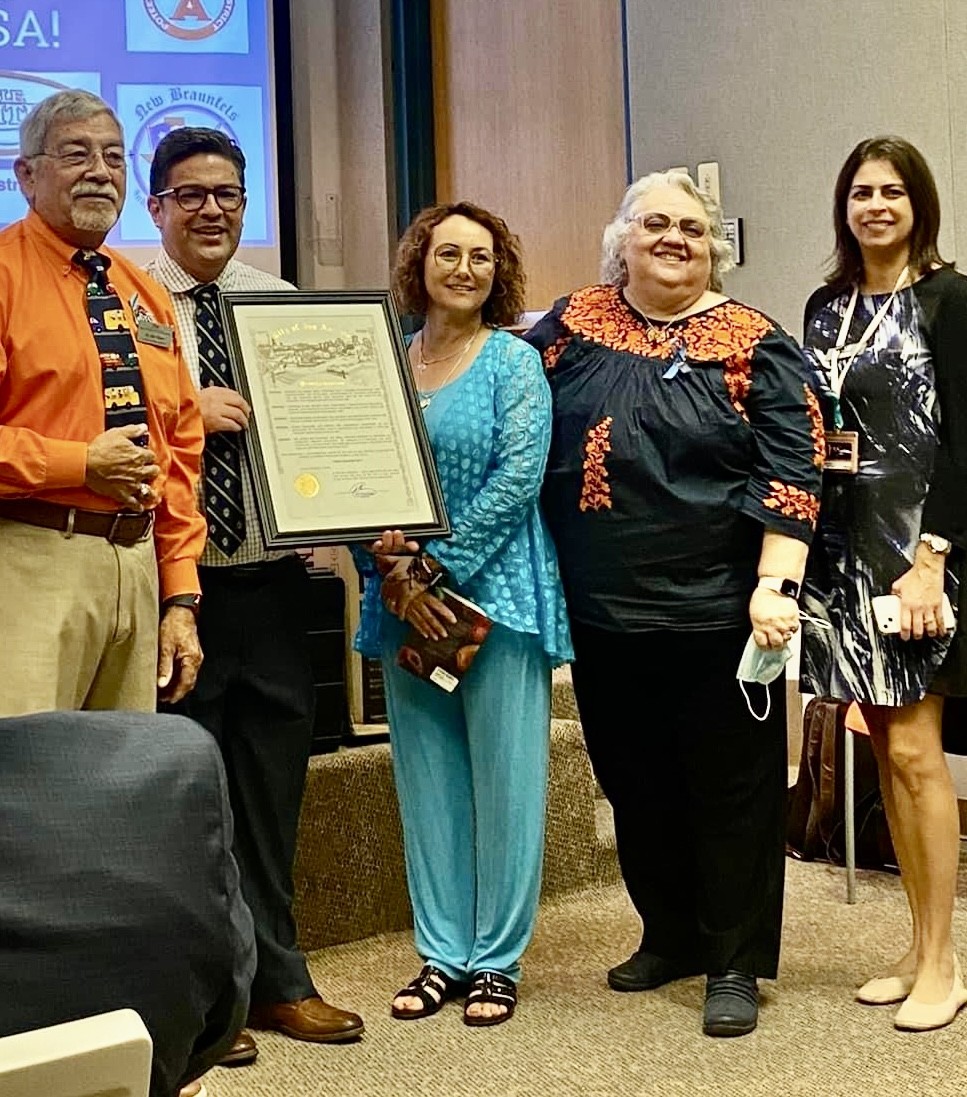 UTSA COEHD award ceremony. L to R: Dr. Juan Chavez; Dean Mario Torres; Dr. Lorena Claeys; Dr. Belinda Bustos Flores; Dr. Youmna Dbouk