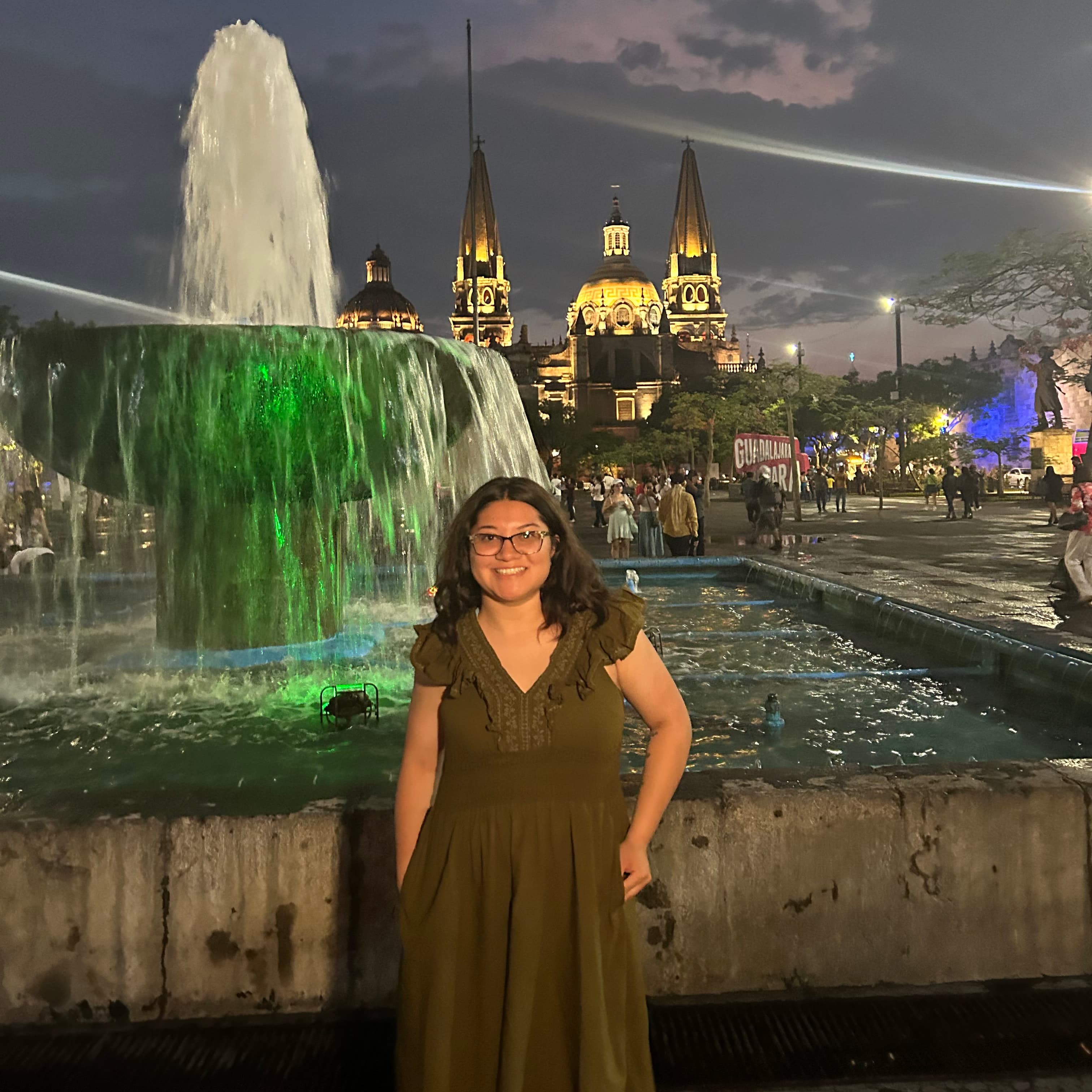 Jacqueline Montelongo stands in front of the Plaza de la Liberación