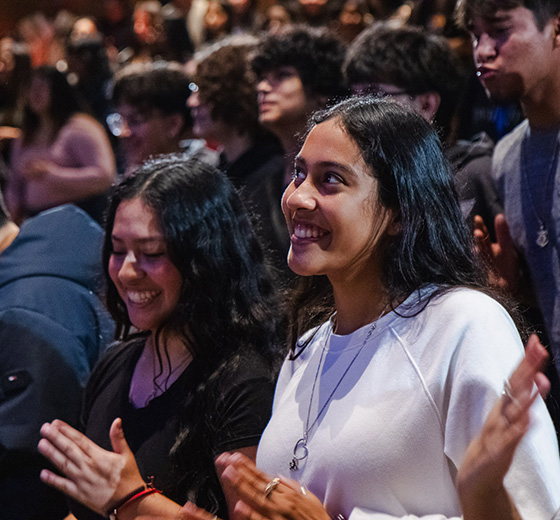 Students applaud during the opening ceremony of the MAS Youth Conference